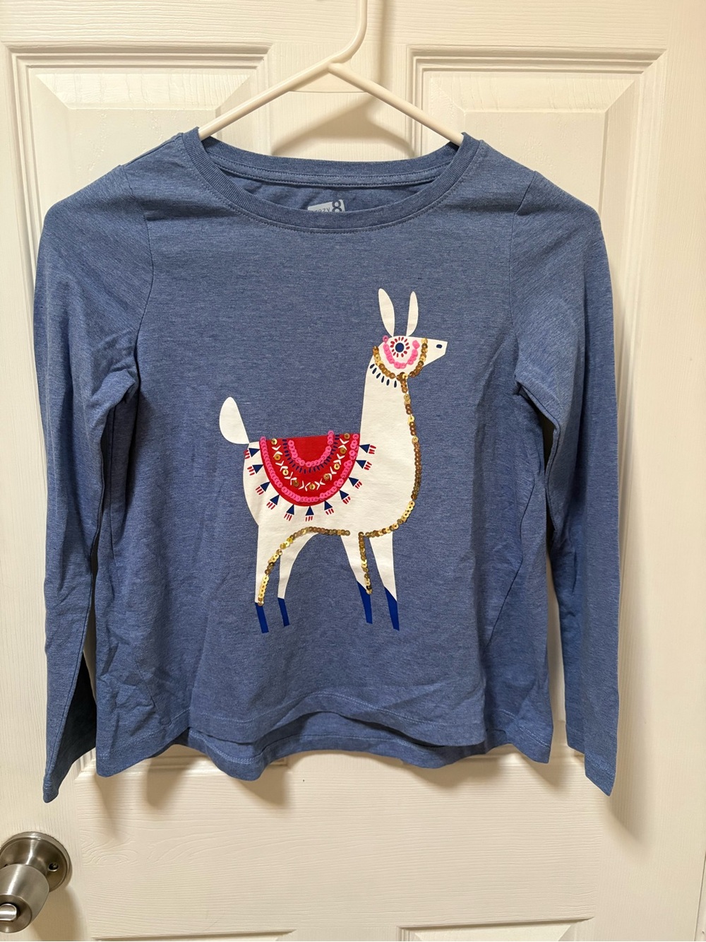 Crazy 8 Blue Long-Sleeve Top with White Llama Graphic